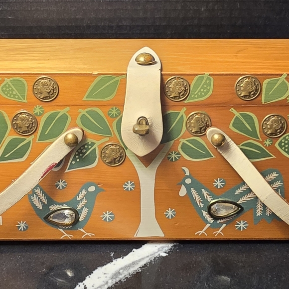 Enid Collins Vintage Wooden Box Purse with "Money Tree" Design 1960s - Picture 4 of 11